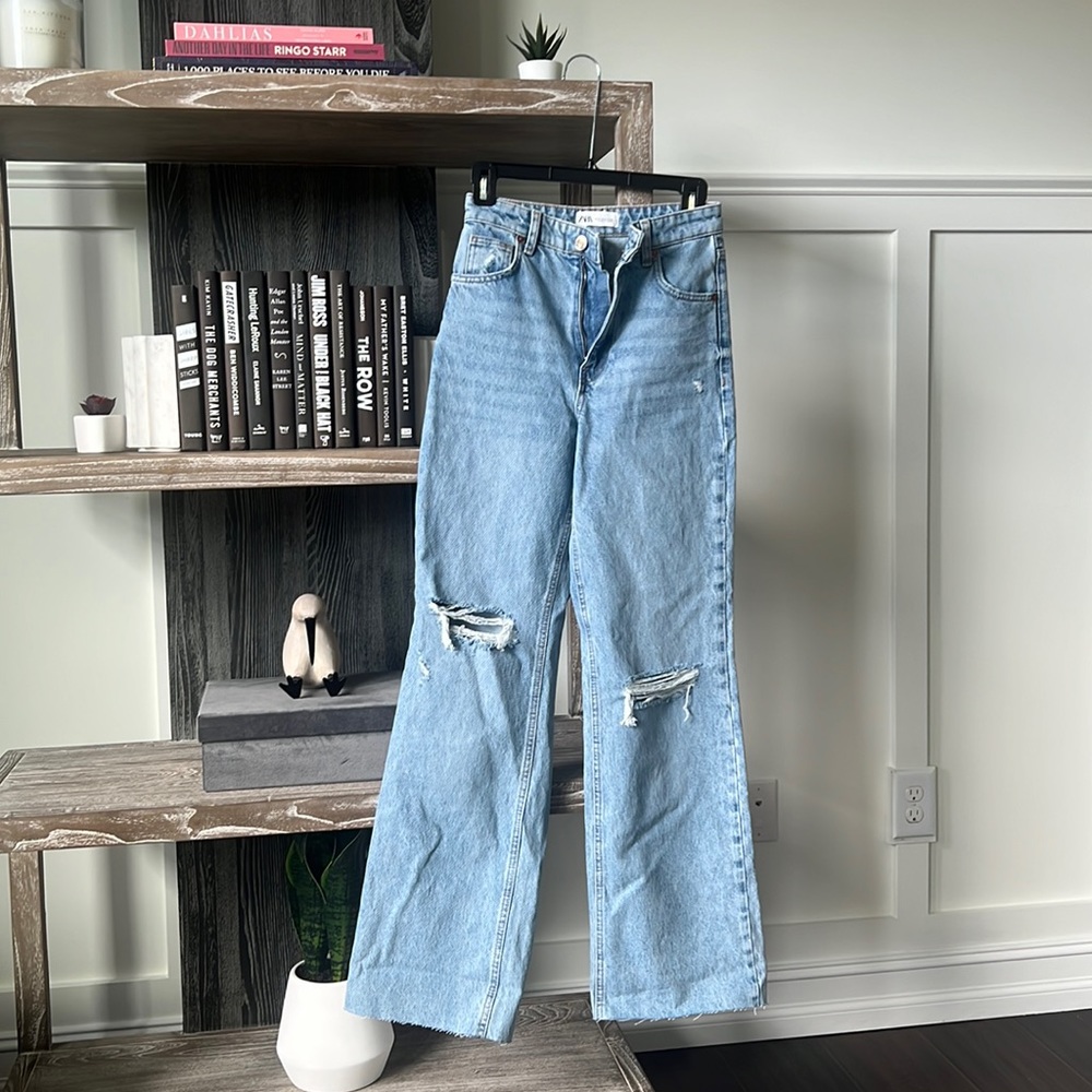ZARA High Rise Ripped Jeans